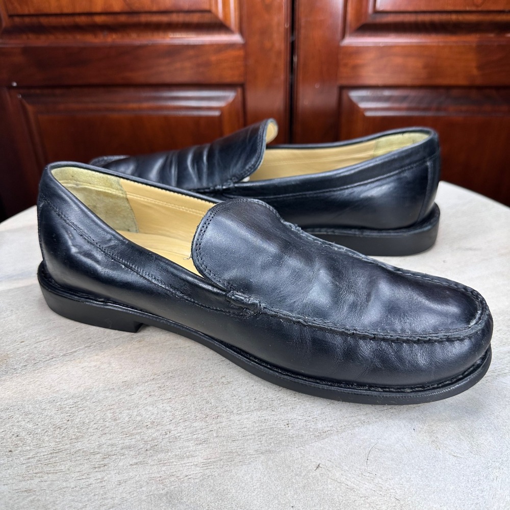 Johnston & Murphy Loafers Mens 8.5M Black Leather Moc Toe Slip On Shoes 59-11261